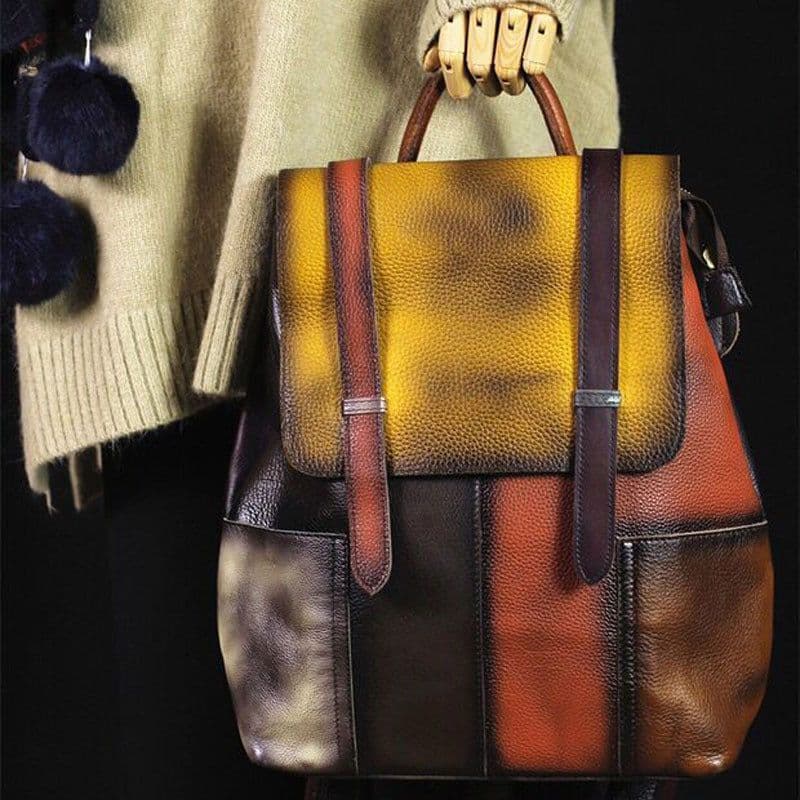 image-Casual First Layer Cowhide Retro Hand-rub Color Women's Bag