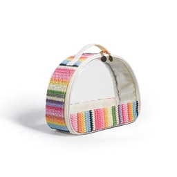 image-Straw Woven Transparent PVC Semicircle Cosmetic Bag Waterproof Rainbow Woven Toiletries Storage Bag