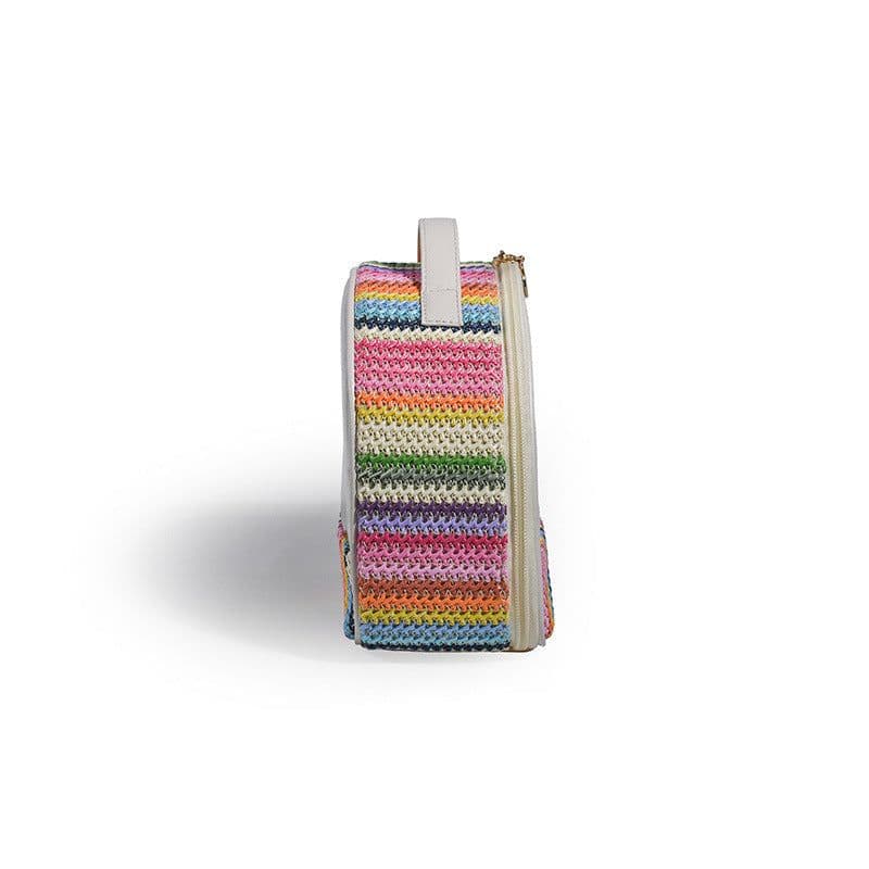 image-Straw Woven Transparent PVC Semicircle Cosmetic Bag Waterproof Rainbow Woven Toiletries Storage Bag