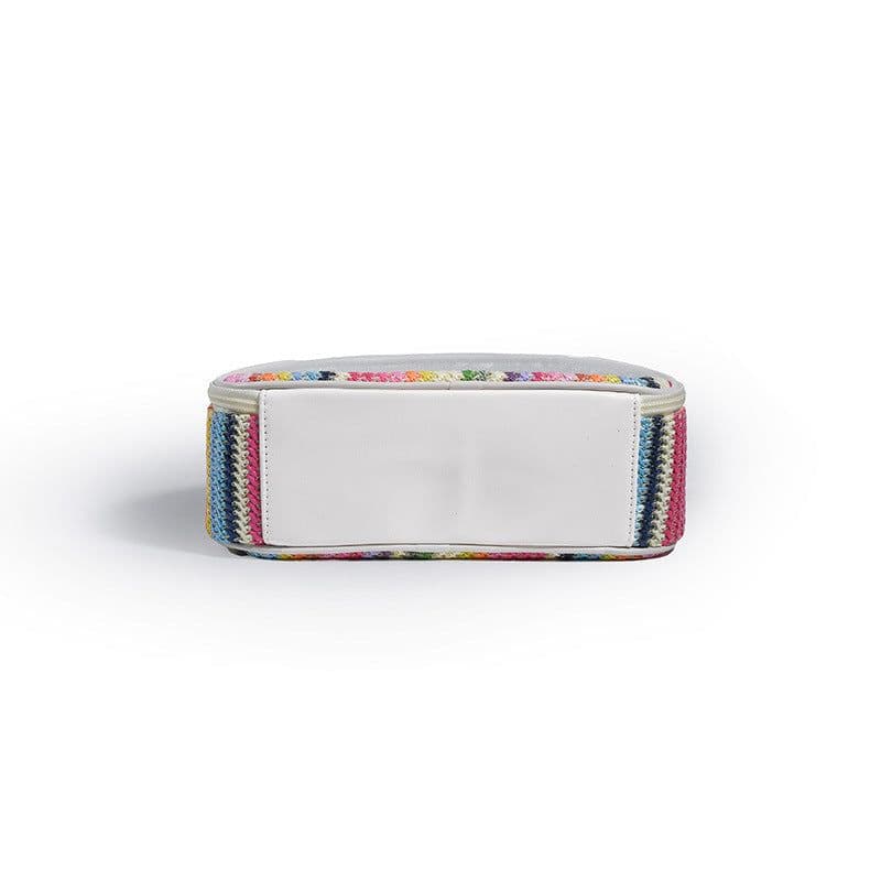 image-Straw Woven Transparent PVC Semicircle Cosmetic Bag Waterproof Rainbow Woven Toiletries Storage Bag