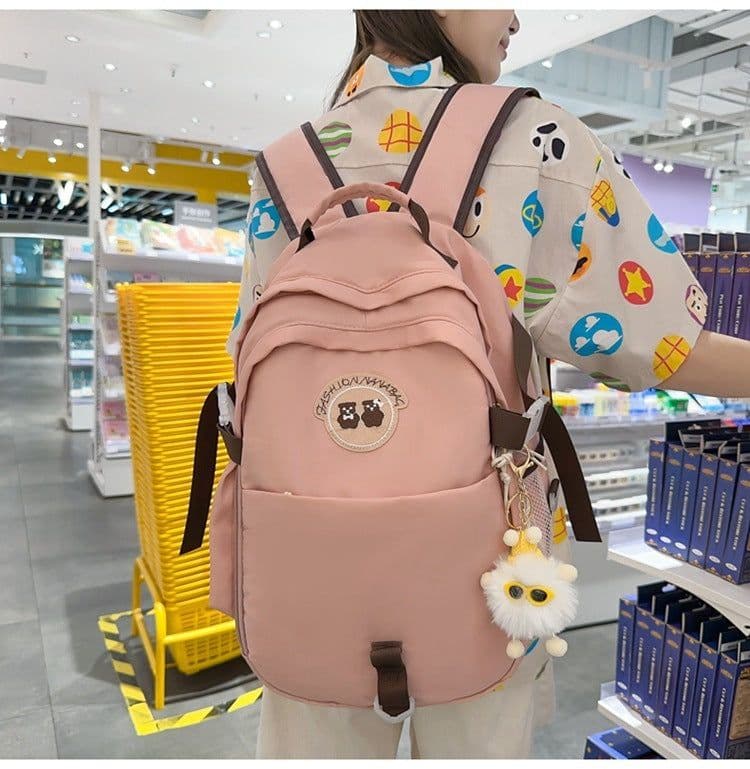 image-Junior High School Student Bear Schoolbag Good-looking Korean Female Travel Backpack