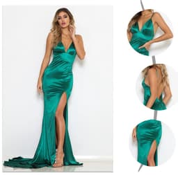 image-V-neck Split Banquet Evening Company Annual Meeting Dress