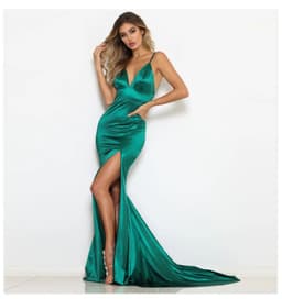 image-V-neck Split Banquet Evening Company Annual Meeting Dress
