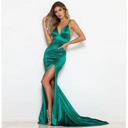 image-V-neck Split Banquet Evening Company Annual Meeting Dress
