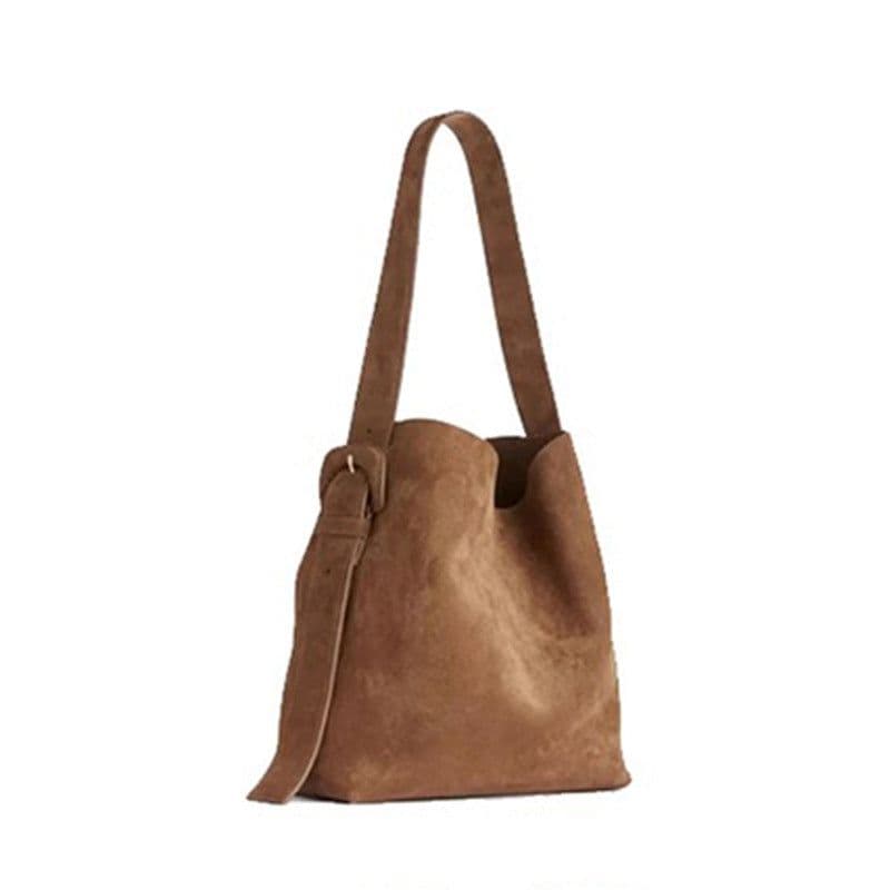 image-Special-interest Design Suede Belt Buckle Shoulder Strap Bucket Bag