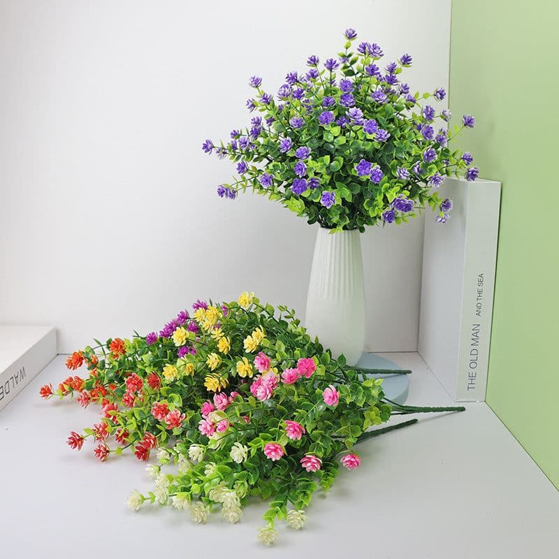 image-Eucalyptus Camellia Simulation Plastic Wedding Gardening Decorative Fake Flower 7 Fork 35 Head