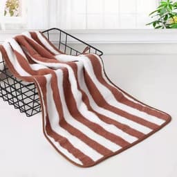 image-Coral Fleece Wide Striped Edge Soft Absorbent Thickening Lint-free Face Washing At Home Towels
