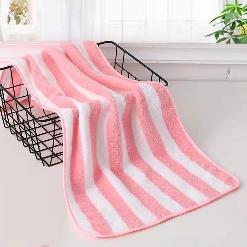 image-Coral Fleece Wide Striped Edge Soft Absorbent Thickening Lint-free Face Washing At Home Towels