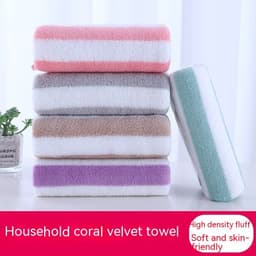 image-Coral Fleece Wide Striped Edge Soft Absorbent Thickening Lint-free Face Washing At Home Towels