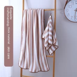 image-Coral Fleece Wide Striped Edge Soft Absorbent Thickening Lint-free Face Washing At Home Towels