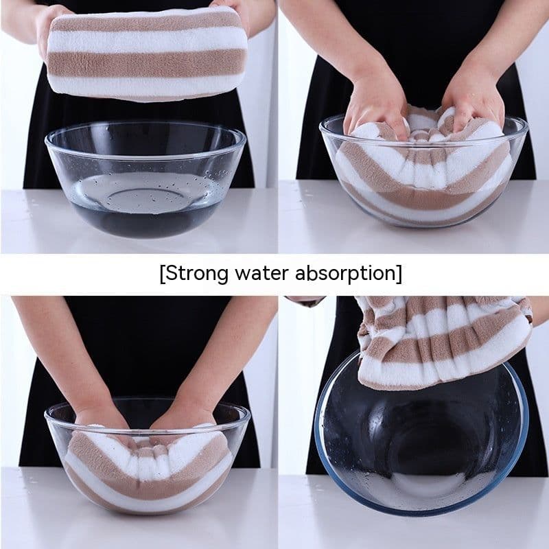 image-Coral Fleece Wide Striped Edge Soft Absorbent Thickening Lint-free Face Washing At Home Towels