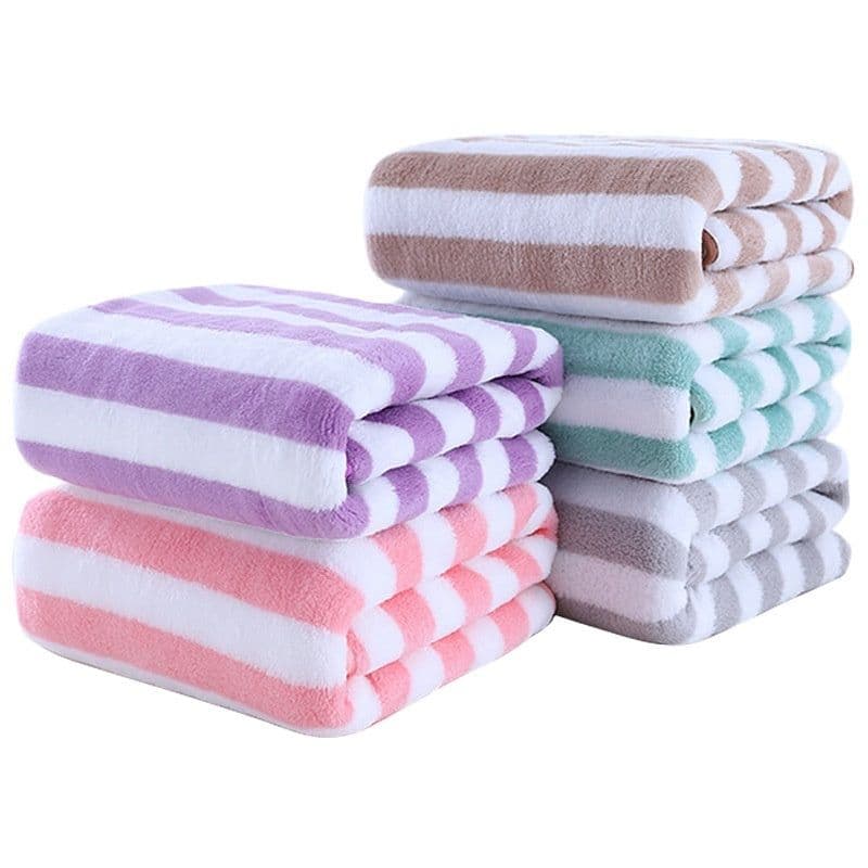 image-Coral Fleece Wide Striped Edge Soft Absorbent Thickening Lint-free Face Washing At Home Towels