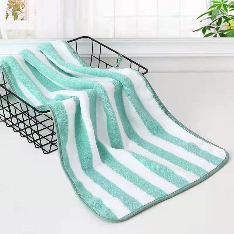 image-Coral Fleece Wide Striped Edge Soft Absorbent Thickening Lint-free Face Washing At Home Towels