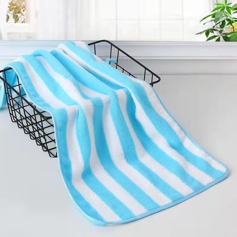 image-Coral Fleece Wide Striped Edge Soft Absorbent Thickening Lint-free Face Washing At Home Towels