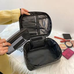 image-Pu Portable Large Capacity Rhombus Cosmetic Bag