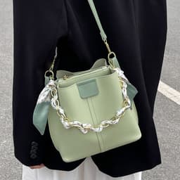 image-Simple Handbags Women's Shouder Bucket Bags Chain Fashion Textured Messenger Bag