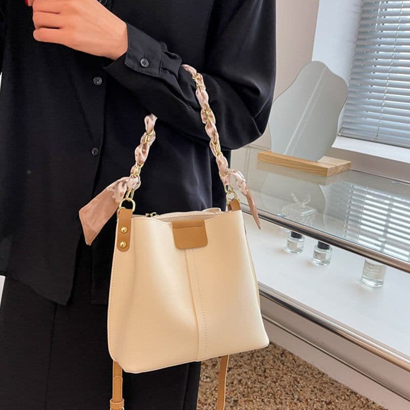 image-Simple Handbags Women's Shouder Bucket Bags Chain Fashion Textured Messenger Bag