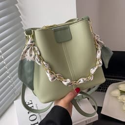 image-Simple Handbags Women's Shouder Bucket Bags Chain Fashion Textured Messenger Bag
