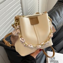 image-Simple Handbags Women's Shouder Bucket Bags Chain Fashion Textured Messenger Bag