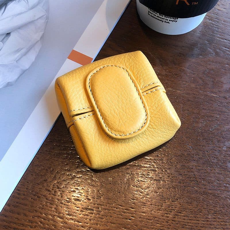 image-Coin Purse Women's Buckle First Layer Cowhide Coin Purse Key Case Carry Bag