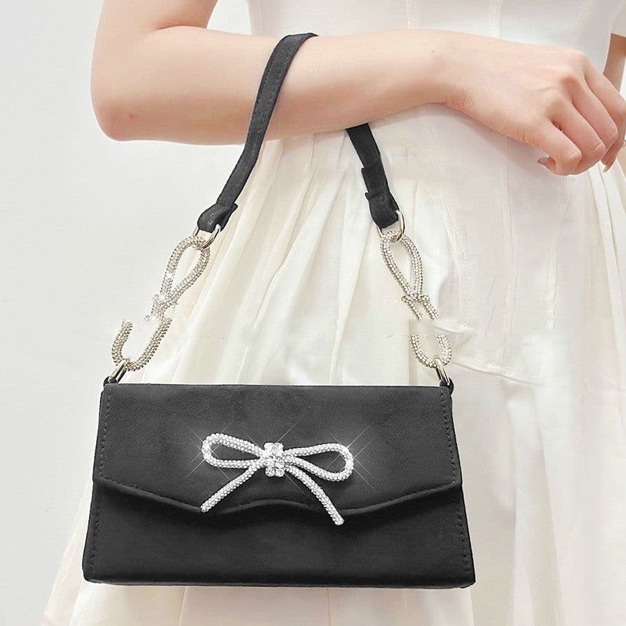 image-Shiny Bow Rhinestone Women Bag High-grade French Style