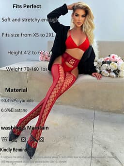 image-Crotch Lace Transparent Suspender Mesh Stockings Women