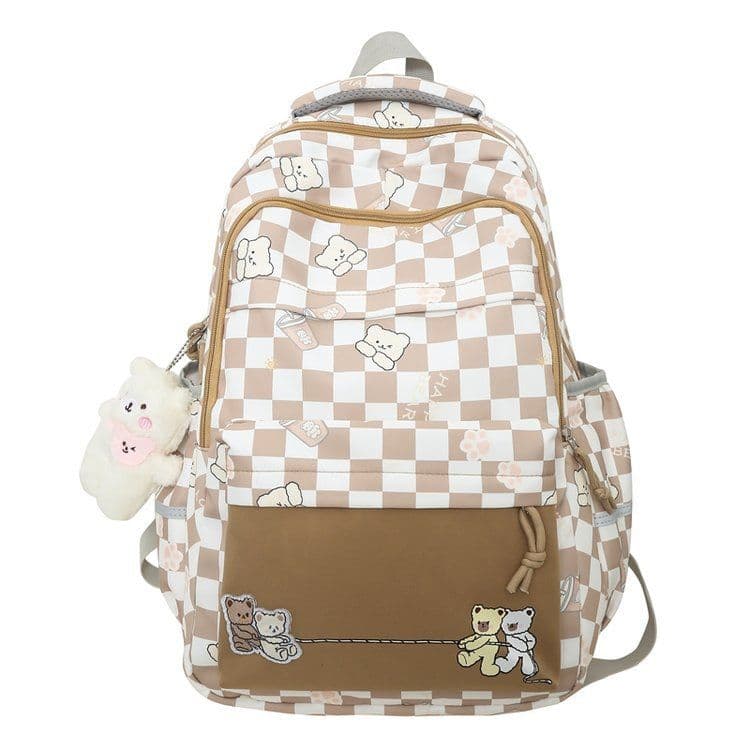 image-Girly And Fashion Chessboard Plaid Backpack