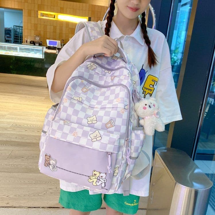 image-Girly And Fashion Chessboard Plaid Backpack