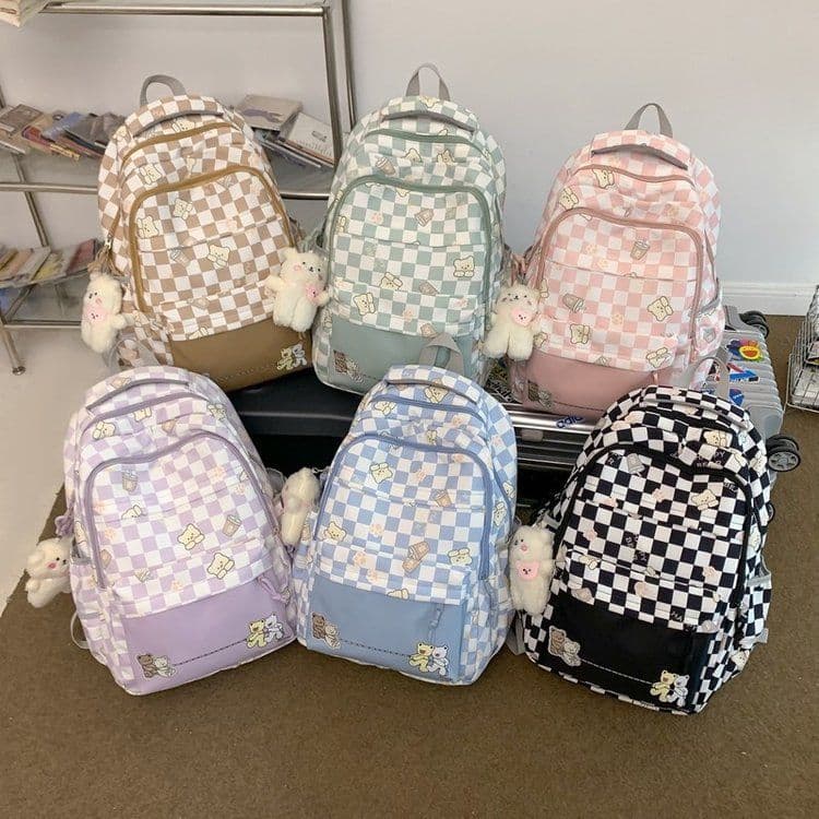 image-Girly And Fashion Chessboard Plaid Backpack