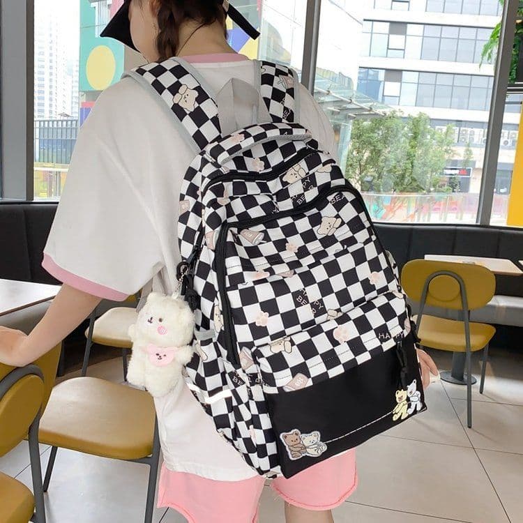 image-Girly And Fashion Chessboard Plaid Backpack