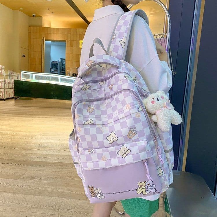 image-Girly And Fashion Chessboard Plaid Backpack