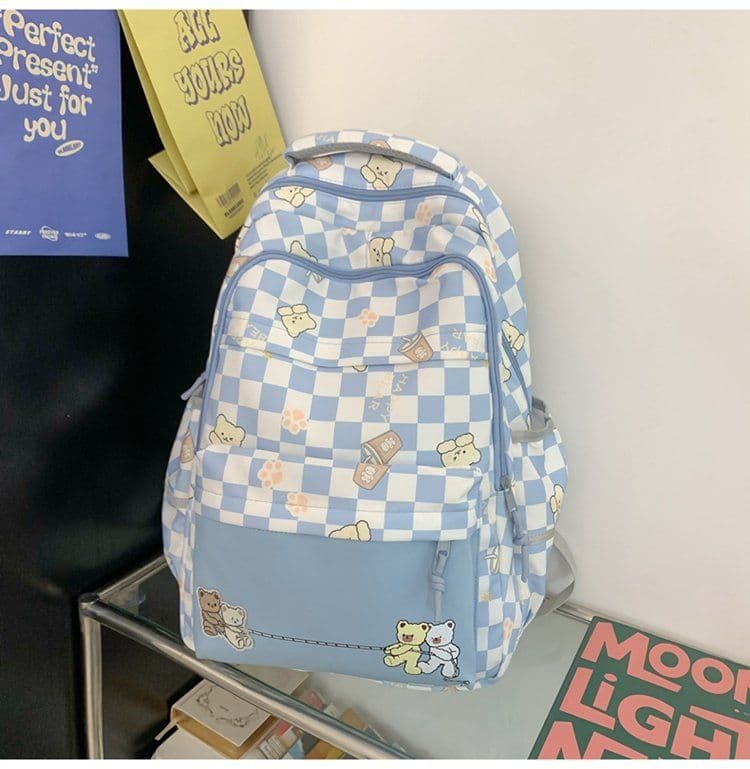 image-Girly And Fashion Chessboard Plaid Backpack