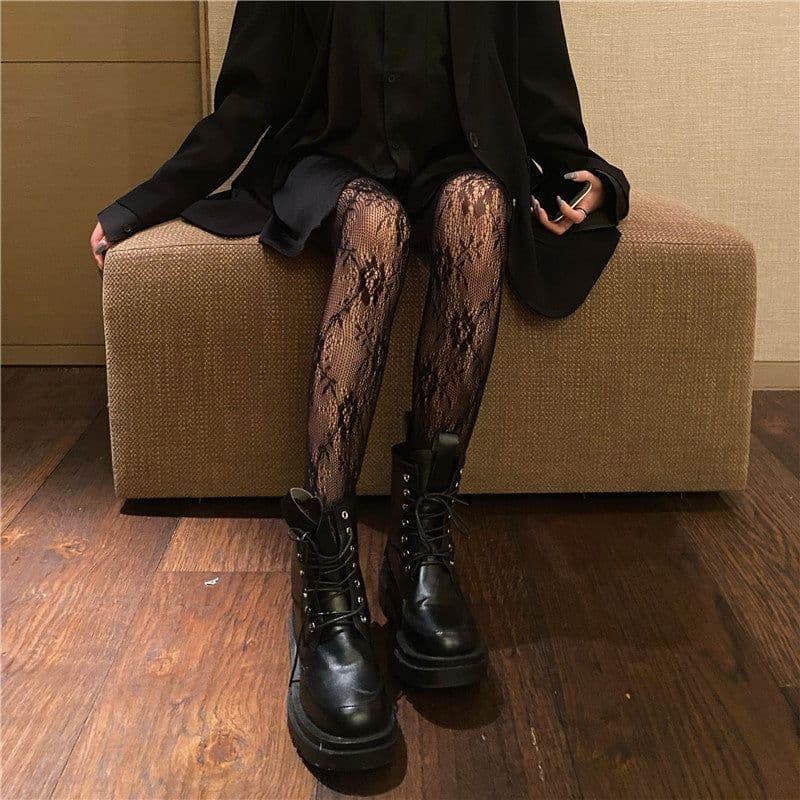 image-Flower Thin Mesh Lace Base Body Stockings
