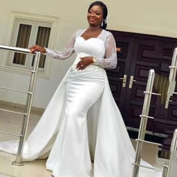 image-Slim High Waist White Satin Party Bridal Wedding Dress