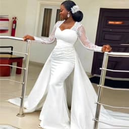 image-Slim High Waist White Satin Party Bridal Wedding Dress