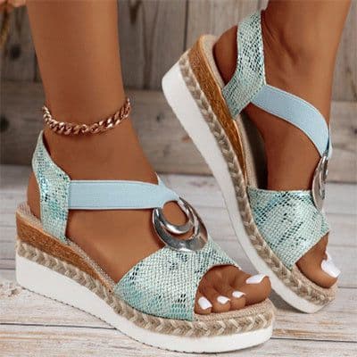 image-Women's Peep Toe Serpentine Wedges Sandals With Circle Design Casual Summer Shoes
