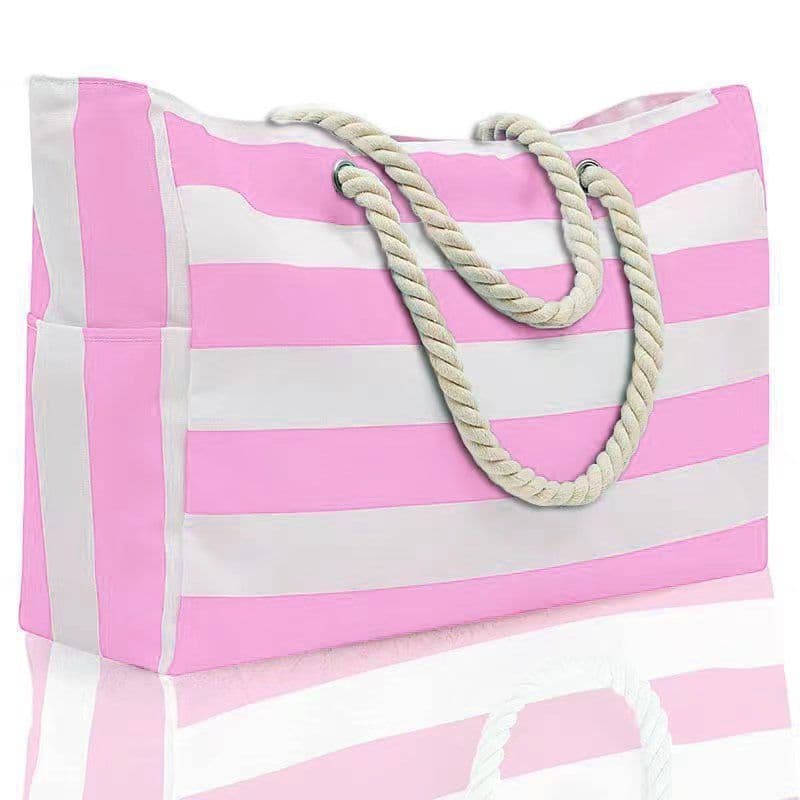 image-Striped Beach Large Storage Canvas Traveling Bag