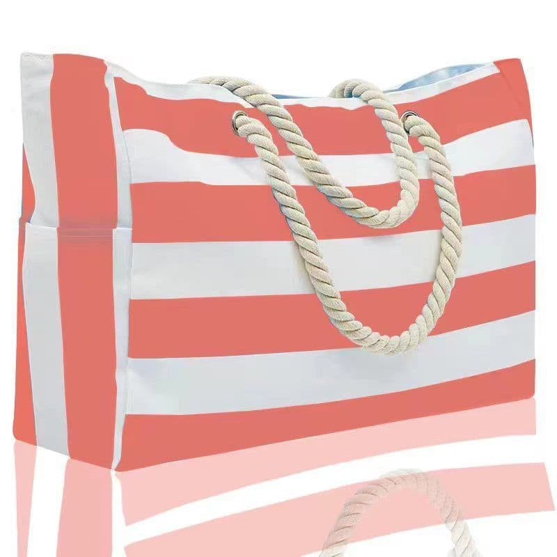 image-Striped Beach Large Storage Canvas Traveling Bag
