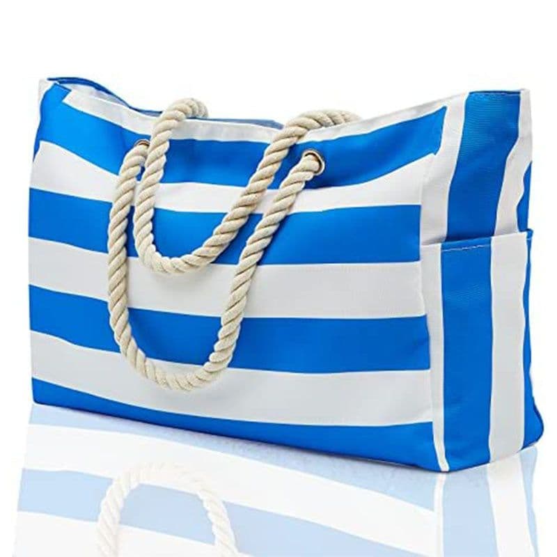 image-Striped Beach Large Storage Canvas Traveling Bag