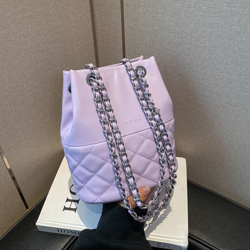 image-Korean Style Simple Women's Fashion Diamond Texture One-shoulder Bucket Crossbody Bag