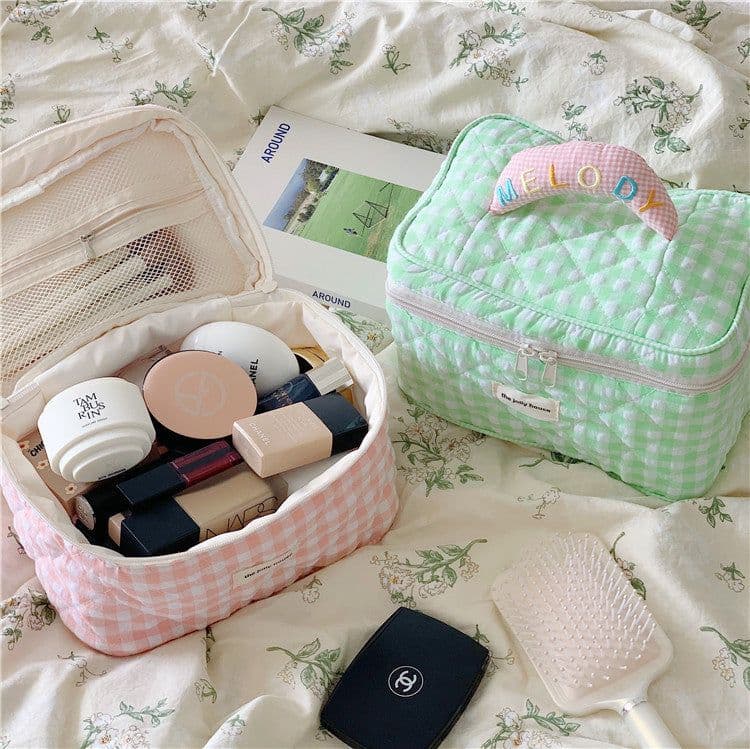 image-Ins Plaid Cosmetic Bag Large Capacity Japanese Style