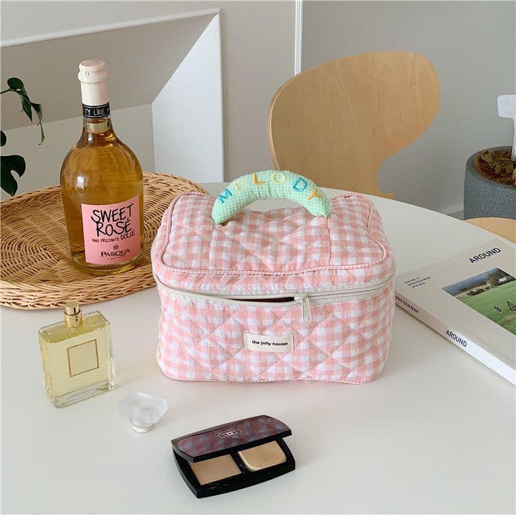 image-Ins Plaid Cosmetic Bag Large Capacity Japanese Style