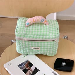 image-Ins Plaid Cosmetic Bag Large Capacity Japanese Style