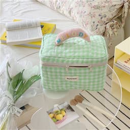 image-Ins Plaid Cosmetic Bag Large Capacity Japanese Style