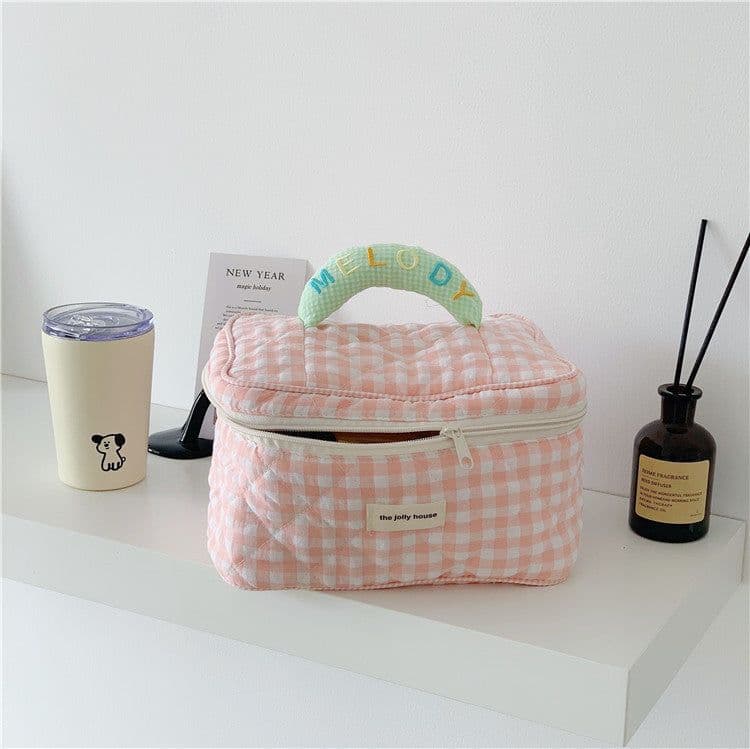 image-Ins Plaid Cosmetic Bag Large Capacity Japanese Style