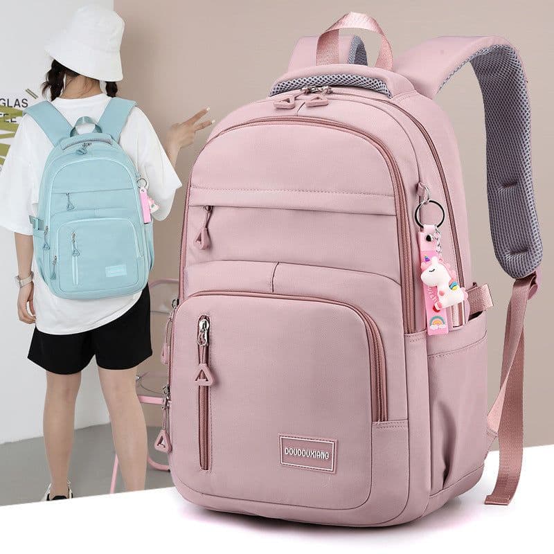 image-High-grade Solid Color Casual Backpack Multi-compartment