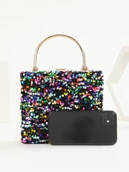 image-Women's Hand Holding Dinner Bag Colorful Sequins