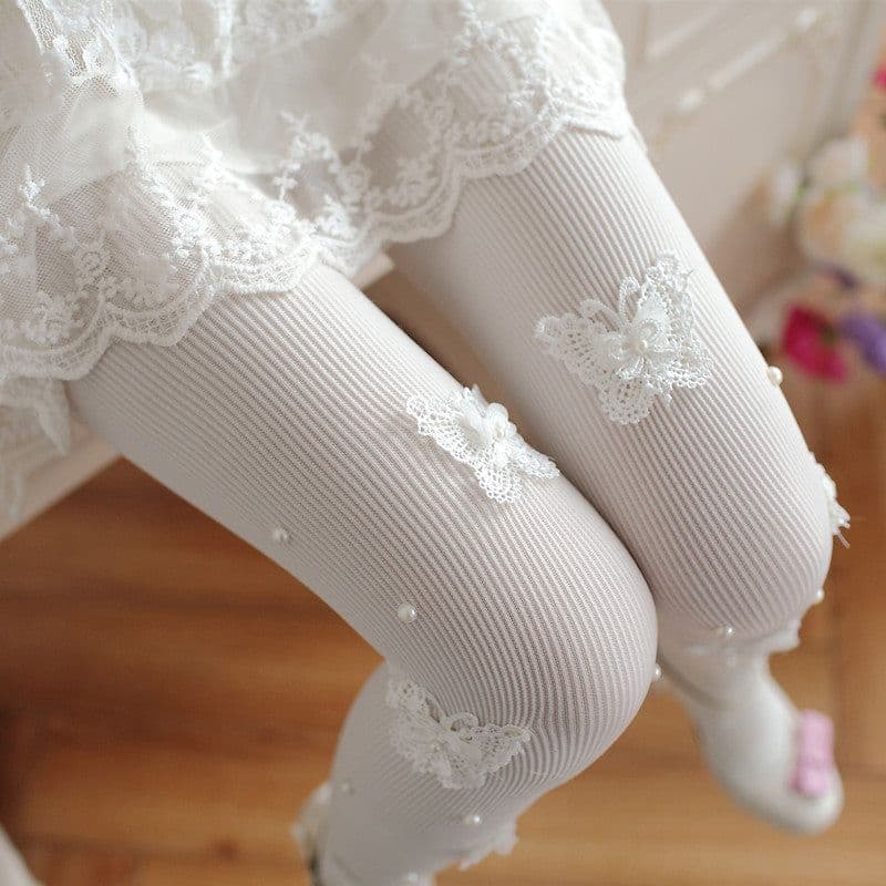 image-Women's Sweet Embroidery Butterfly Lace Pantyhose