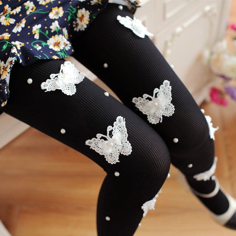 image-Women's Sweet Embroidery Butterfly Lace Pantyhose