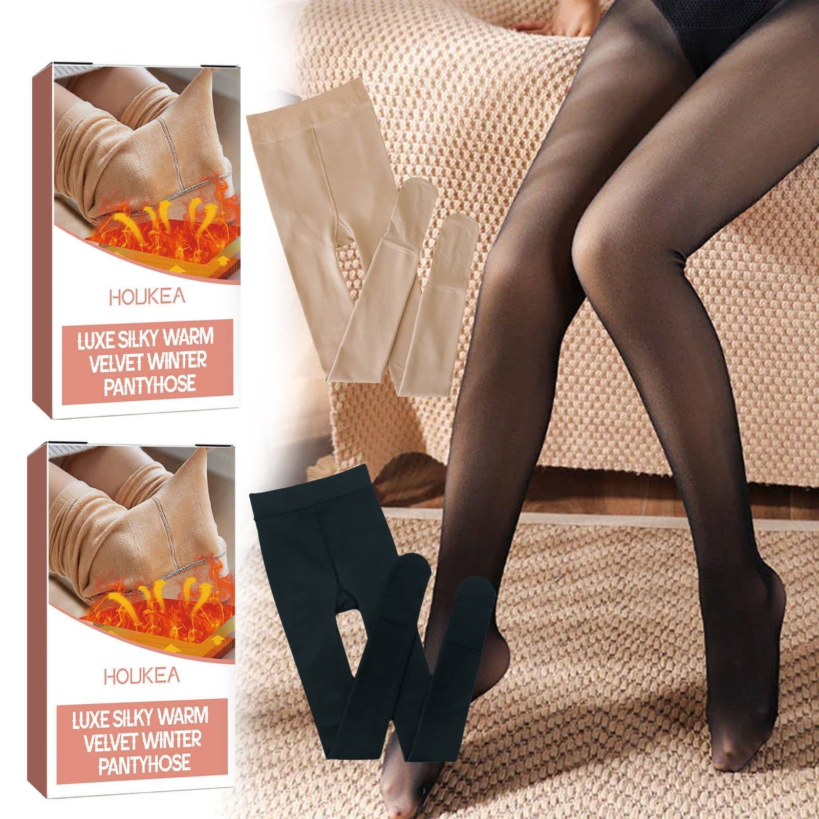 image-Thermal Pantyhose Fleece-lined Thickened Anti-snagging One-piece Trousers